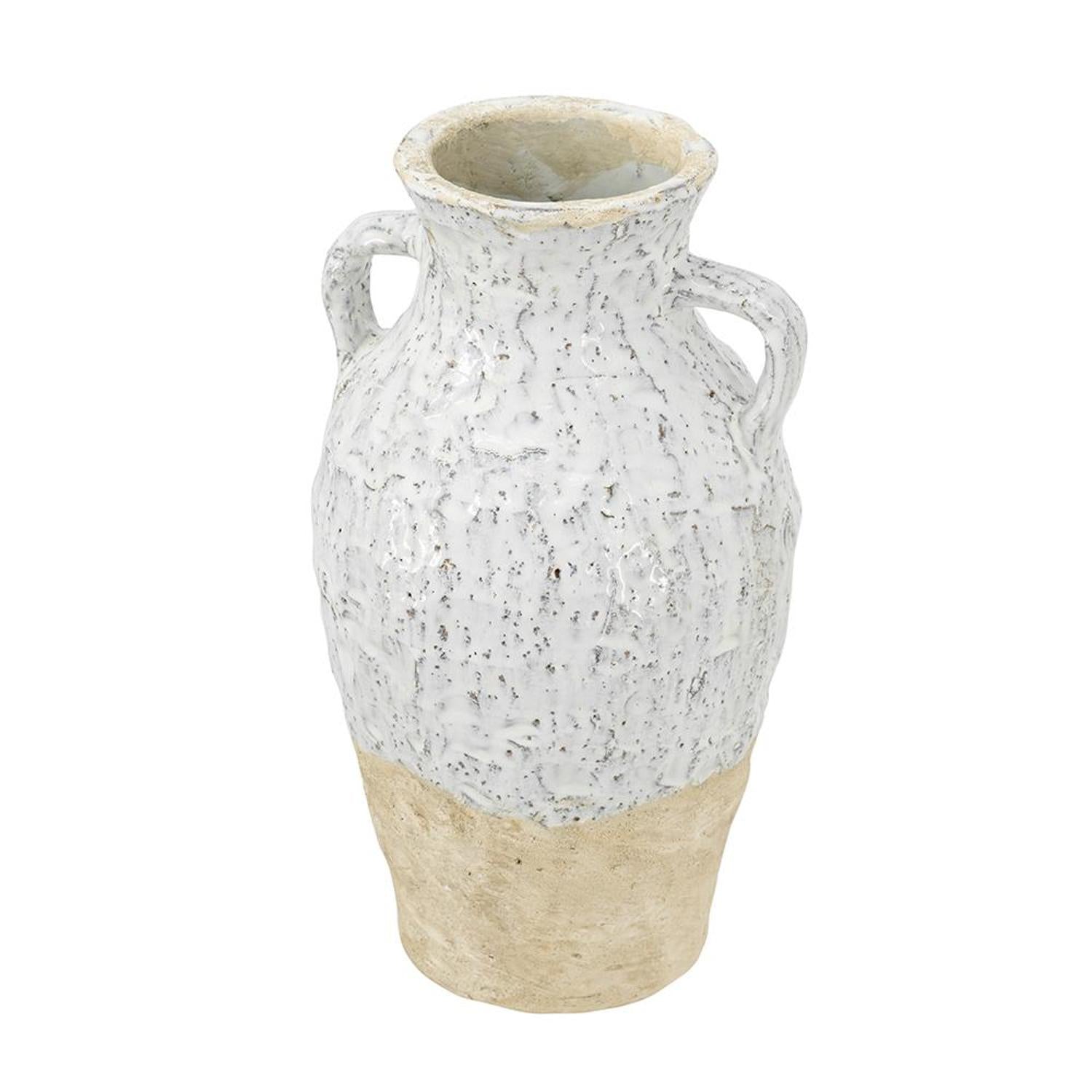 14" White and Beige Terracotta Amphora Vase