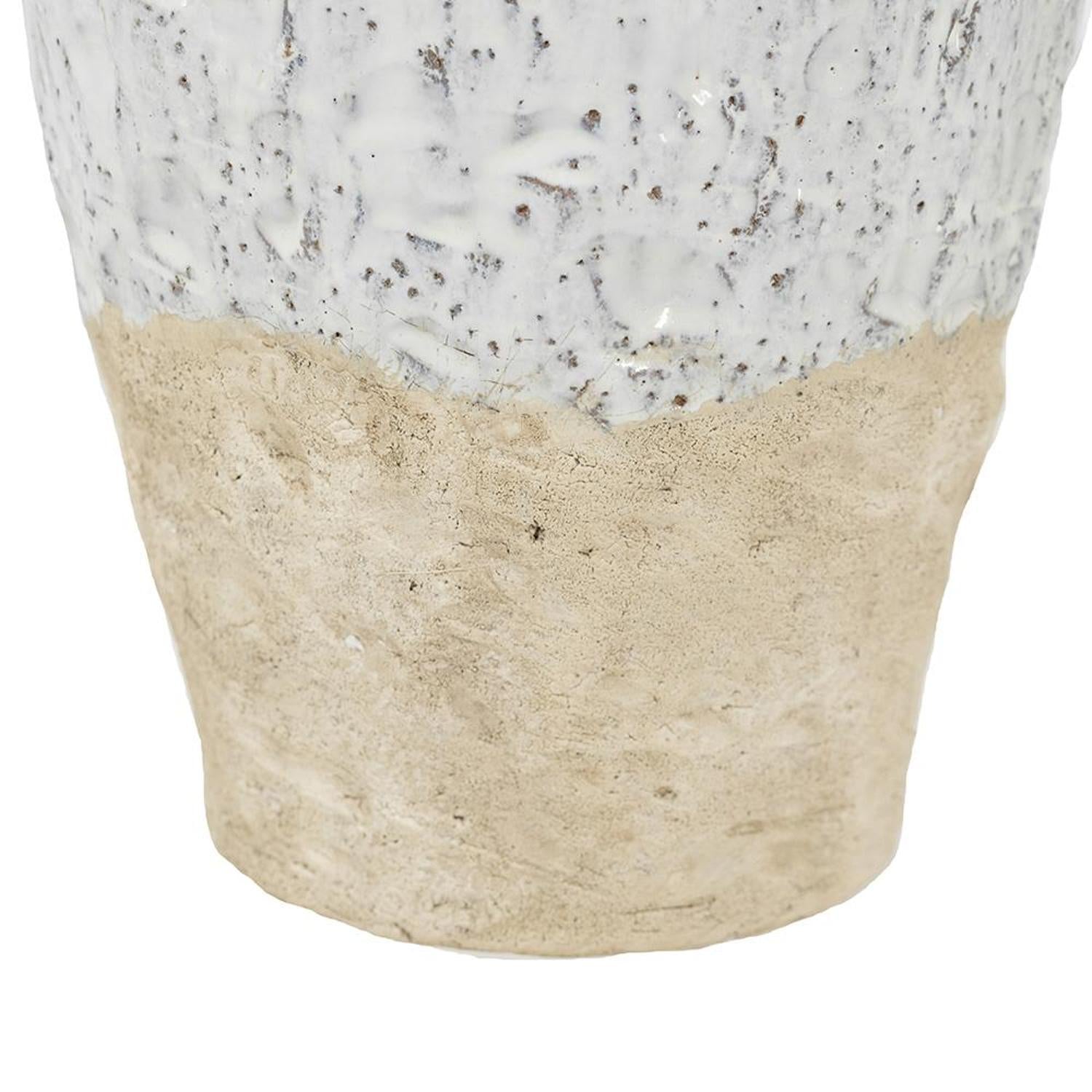 14" White and Beige Terracotta Amphora Vase