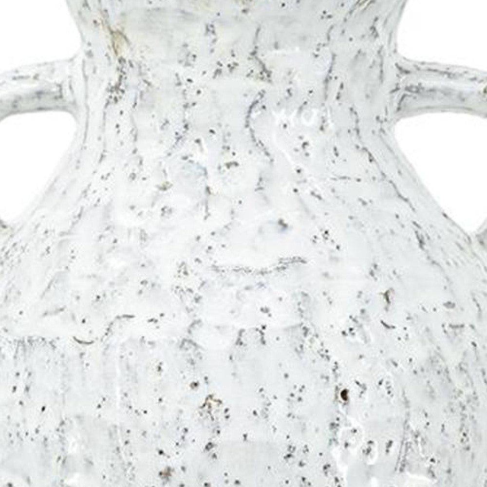 14" White and Beige Terracotta Amphora Vase