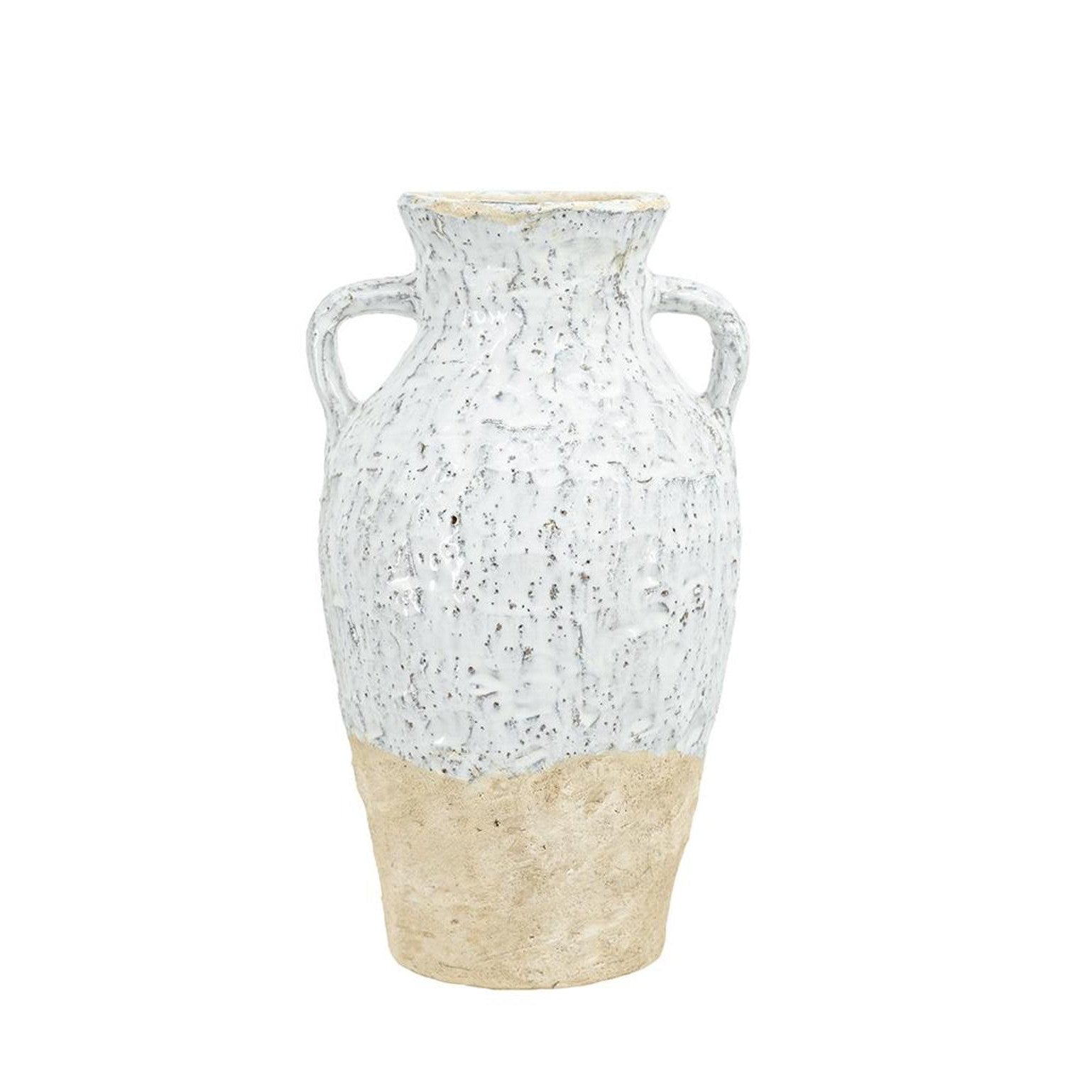 14" White and Beige Terracotta Amphora Vase