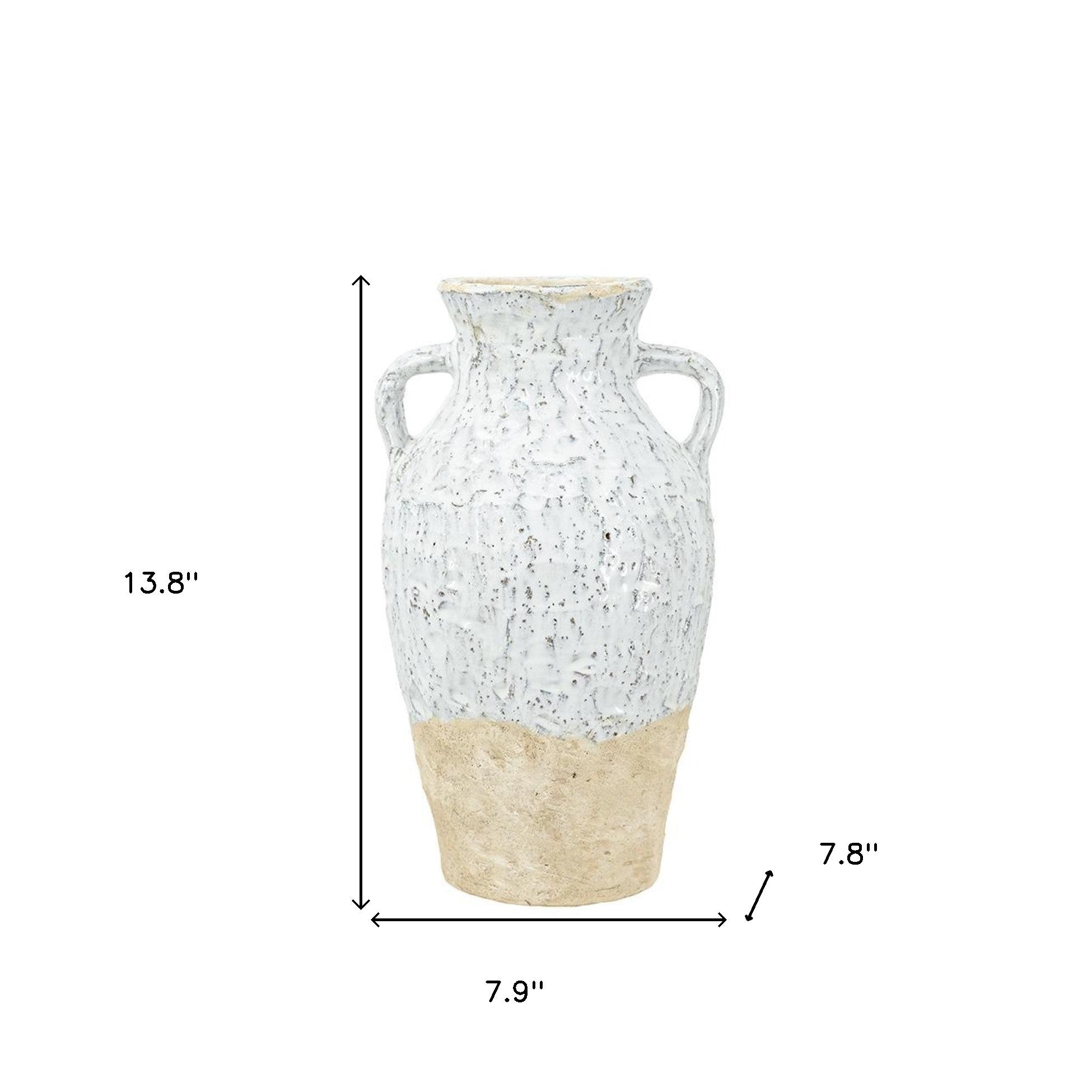 14" White and Beige Terracotta Amphora Vase
