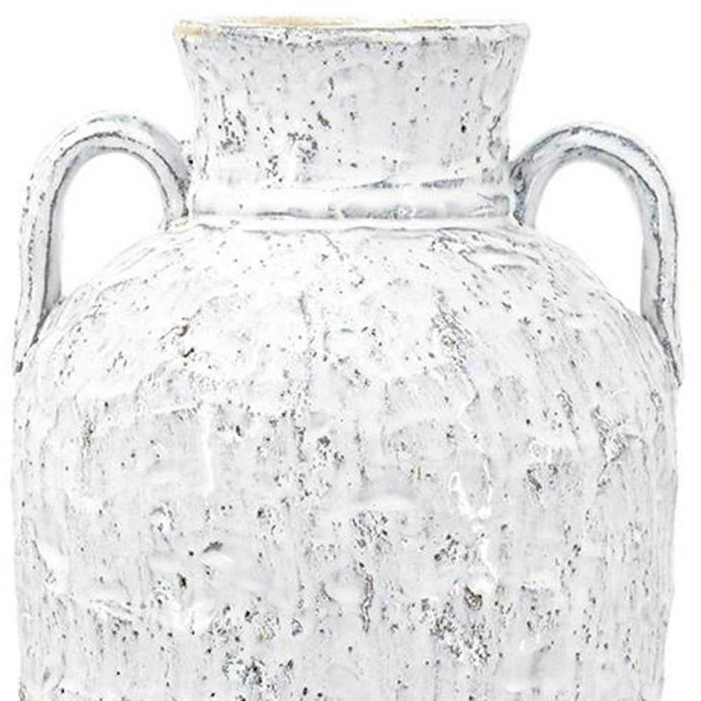 16" White and Beige Terracotta Amphora Vase