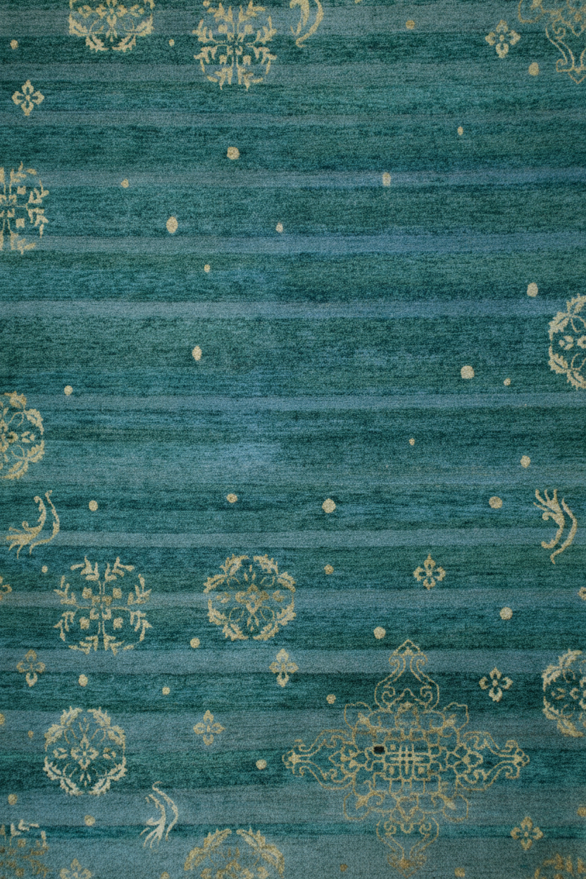 Blue, Green, and Tan Striped Medallion Hand Knotted Wool Rug