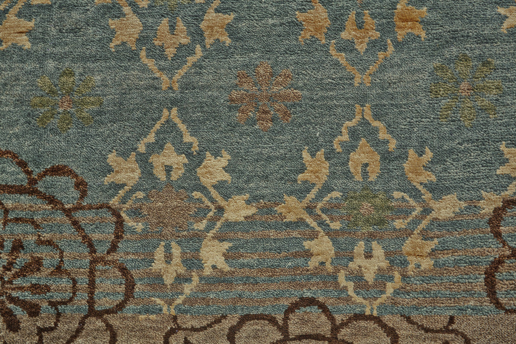 Blue and Brown Floral Traditional Rug