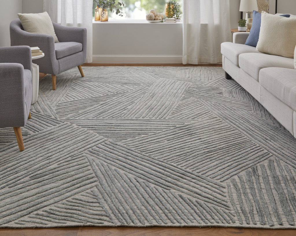 Green "Rake" Hand Woven Rug