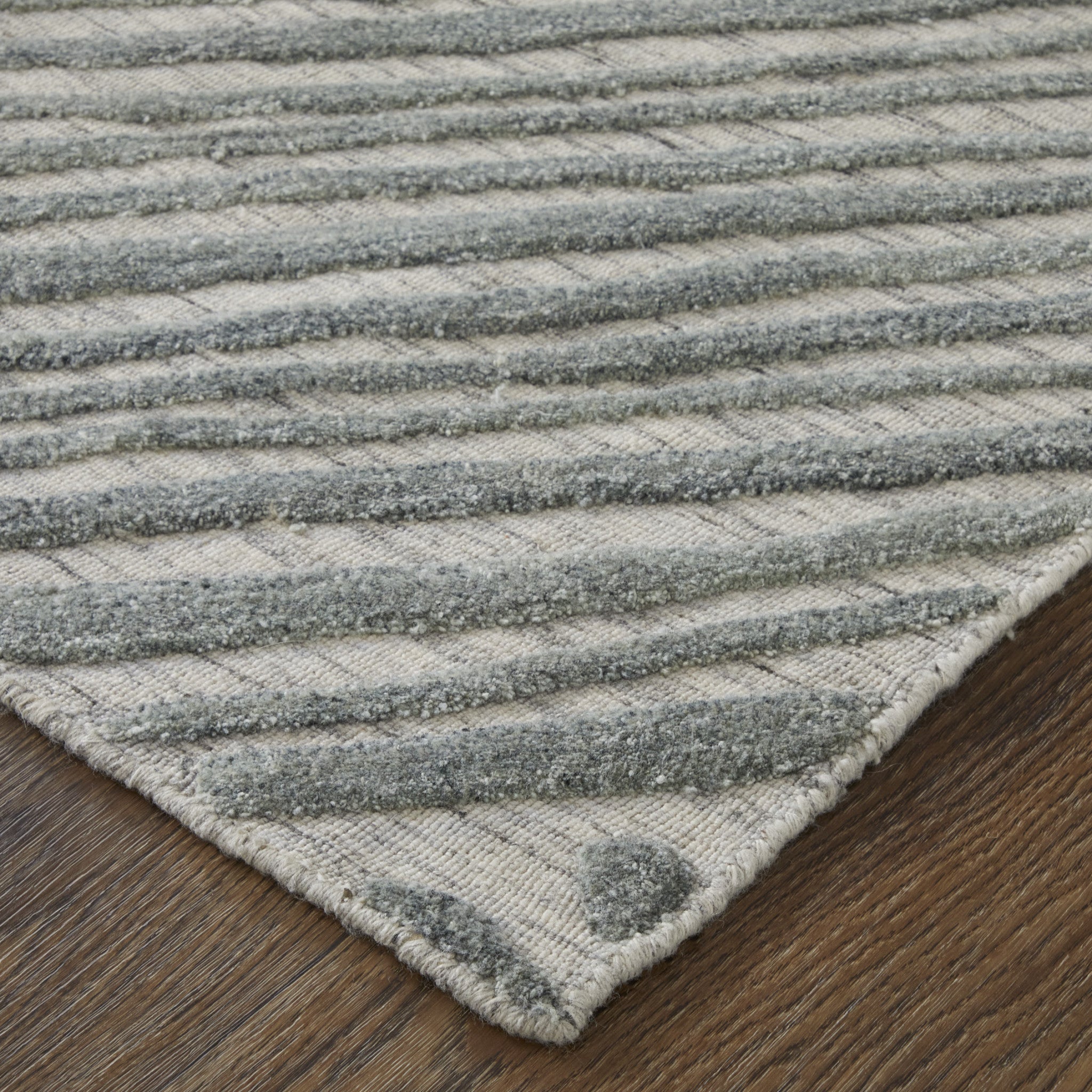 Green "Rake" Hand Woven Rug