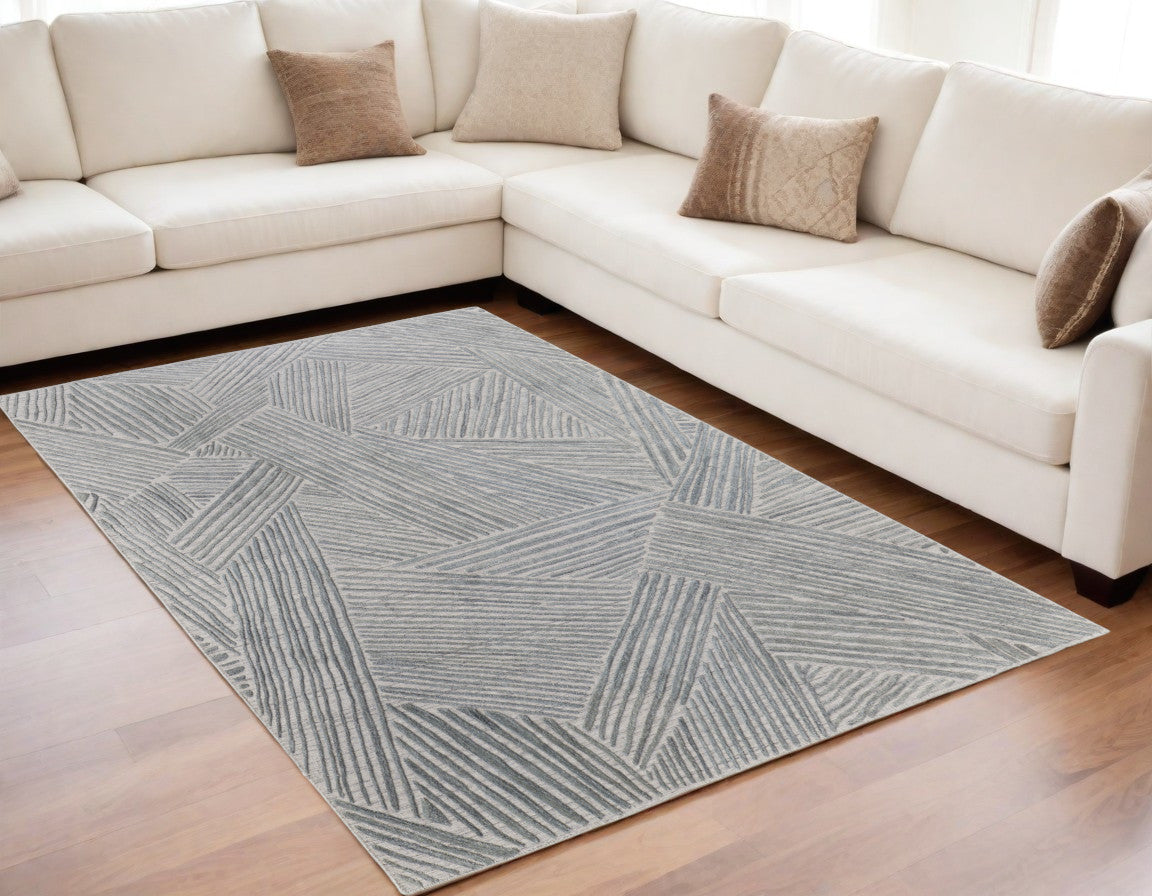 Green "Rake" Hand Woven Rug