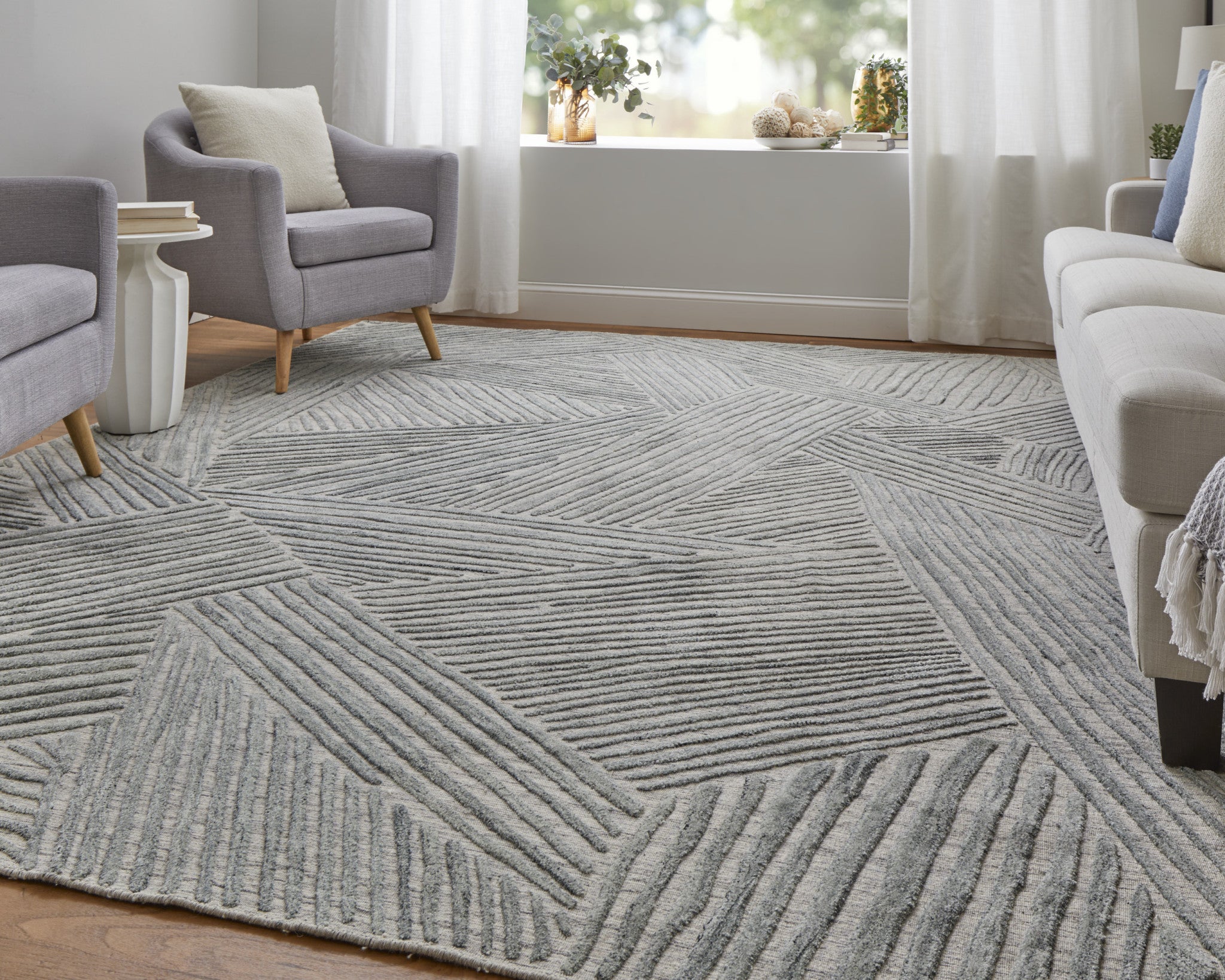 Green "Rake" Hand Woven Rug