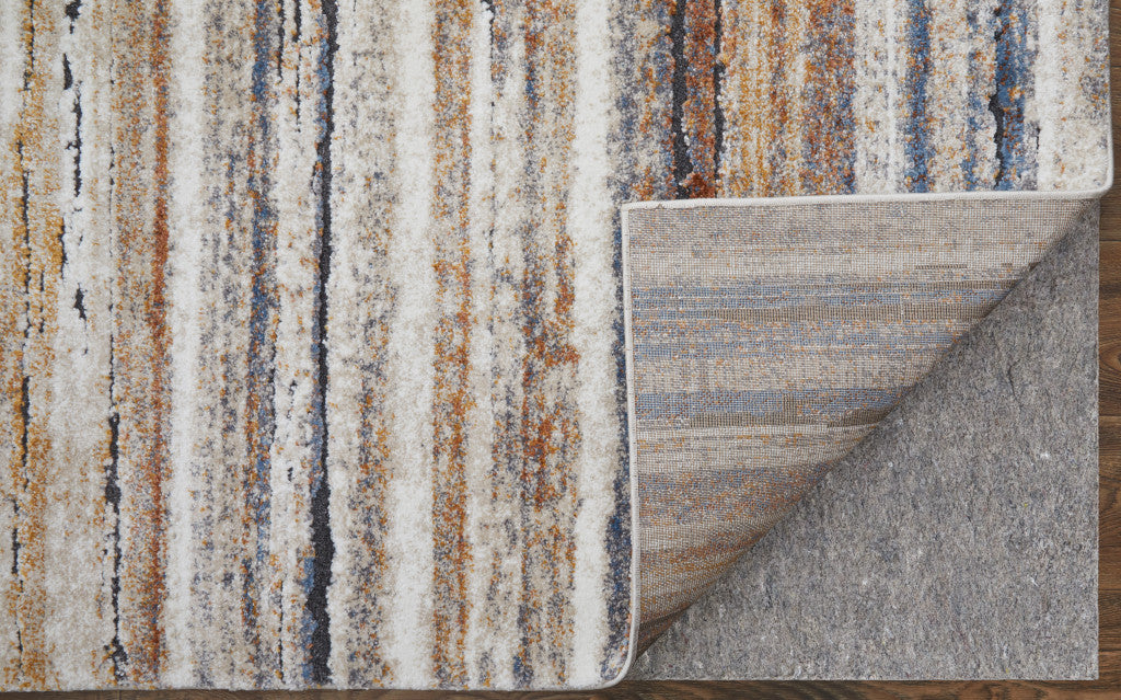 Ivory, Blue, and Brown Striped Rug