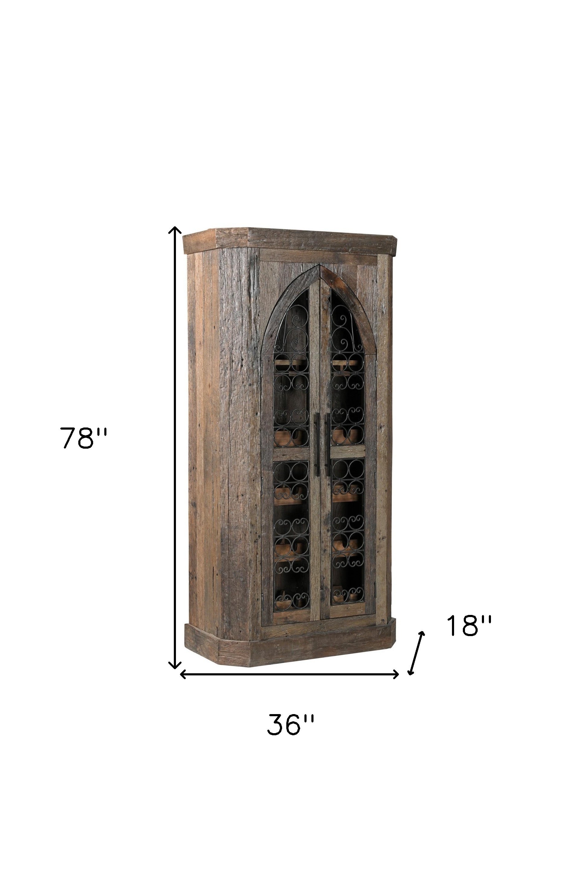 36" Brown Wood Arch Wine Cabinet