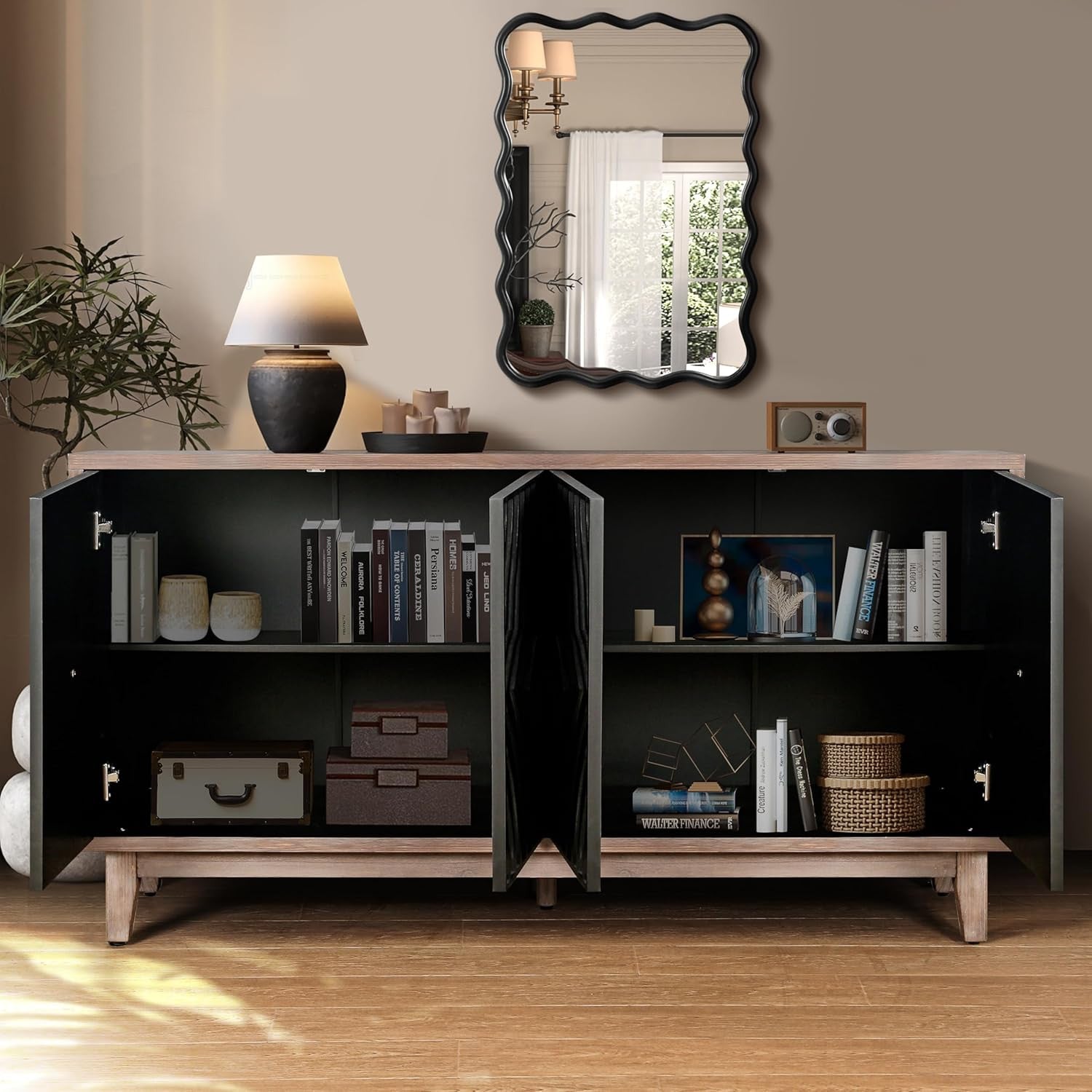 60" Brown and Black Diamond Sideboard