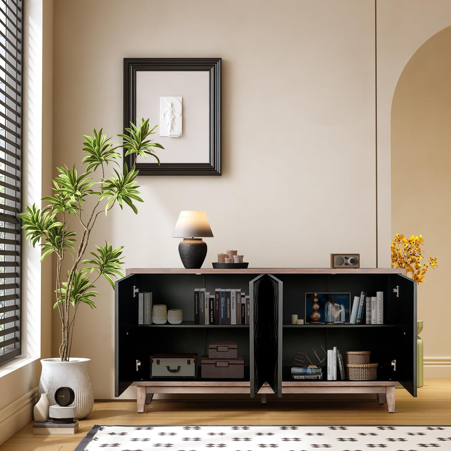 60" Brown and Black Diamond Sideboard