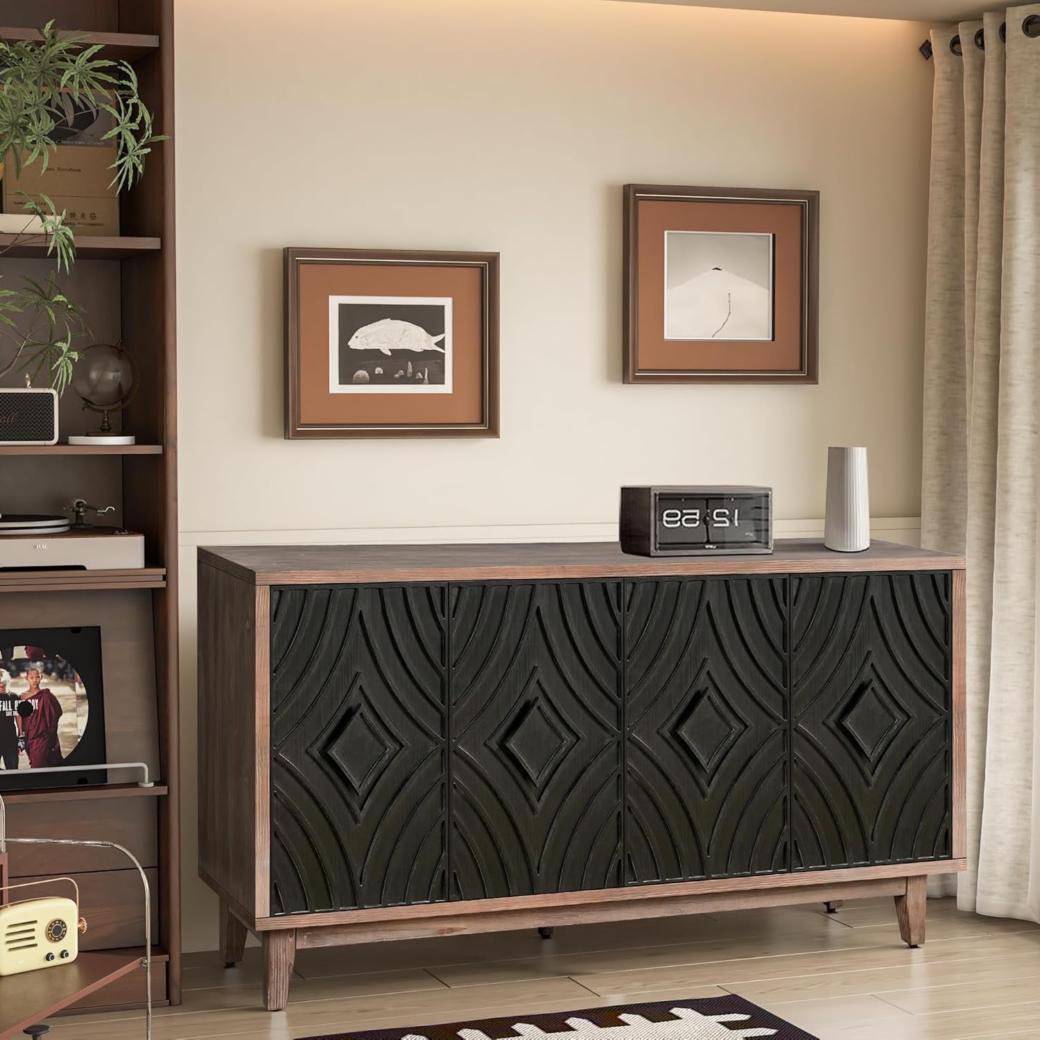 60" Brown and Black Diamond Sideboard