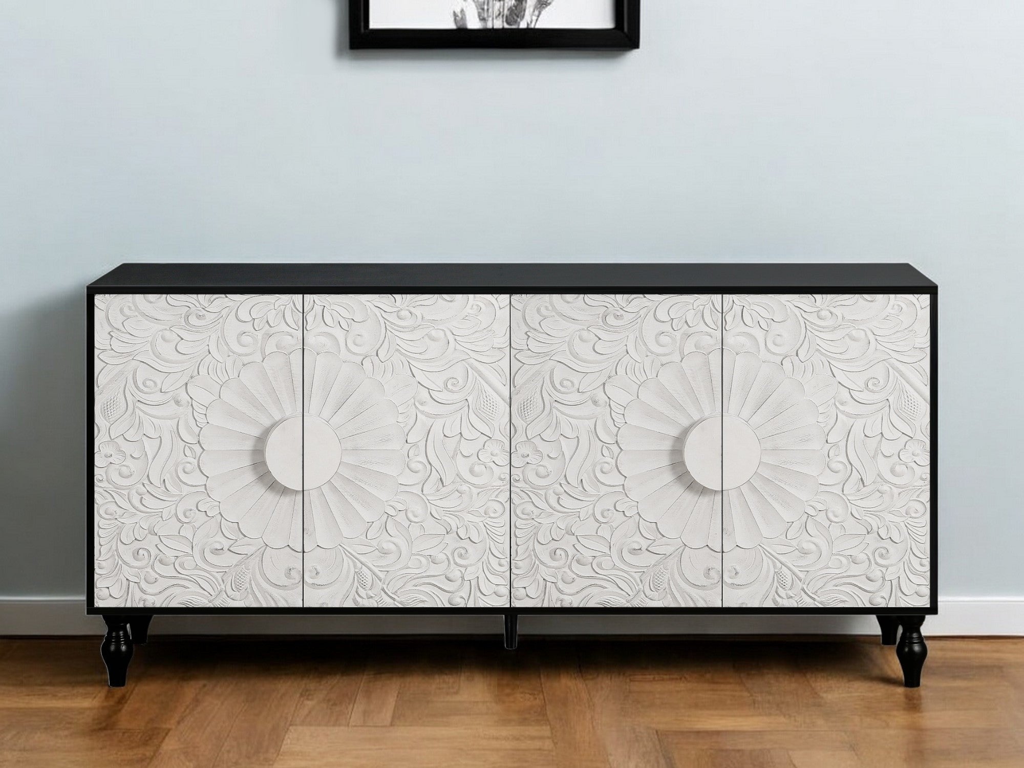 68" Wood Floral Sideboard