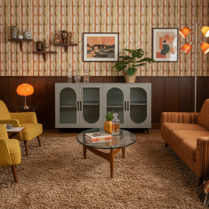 60" Wood Mid-Century Arches Sideboard