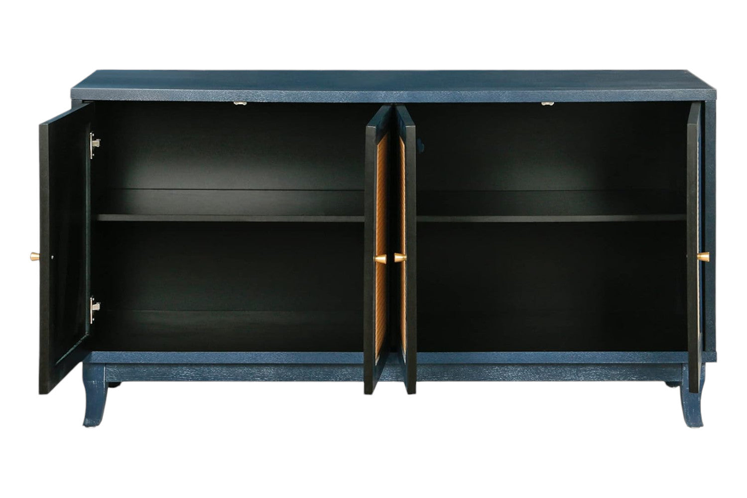 60" Blue Wood and Rattan 4 Door Sideboard