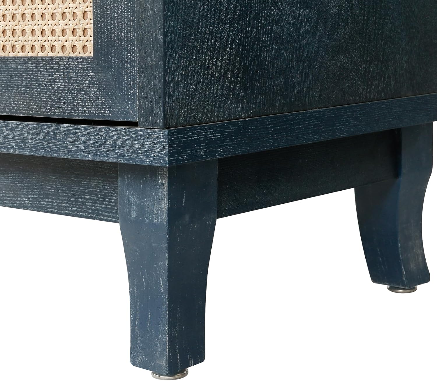 60" Blue Wood and Rattan 4 Door Sideboard