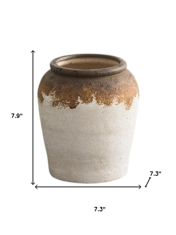 8" Brown and White Ceramic Round Table Vase