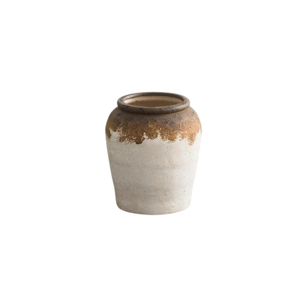 8" Brown and White Ceramic Round Table Vase