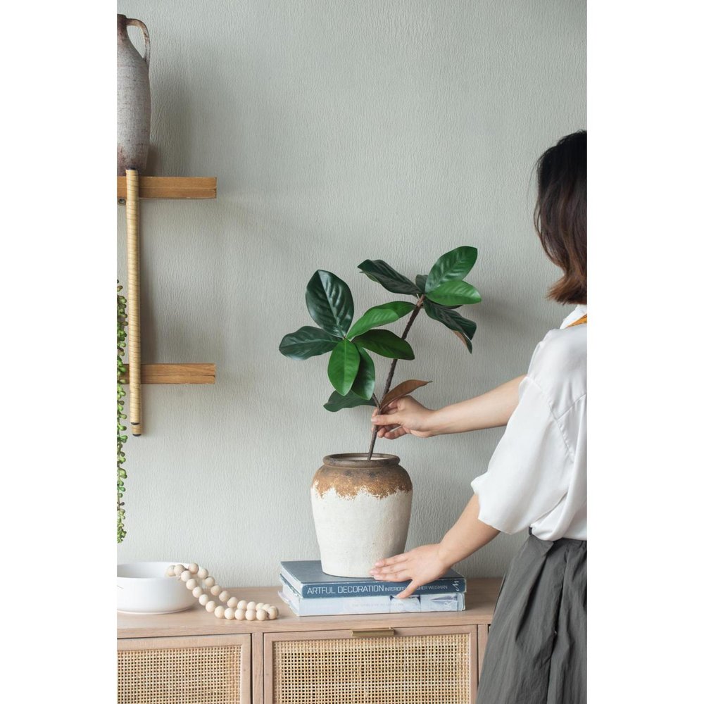 8" Brown and White Ceramic Round Table Vase