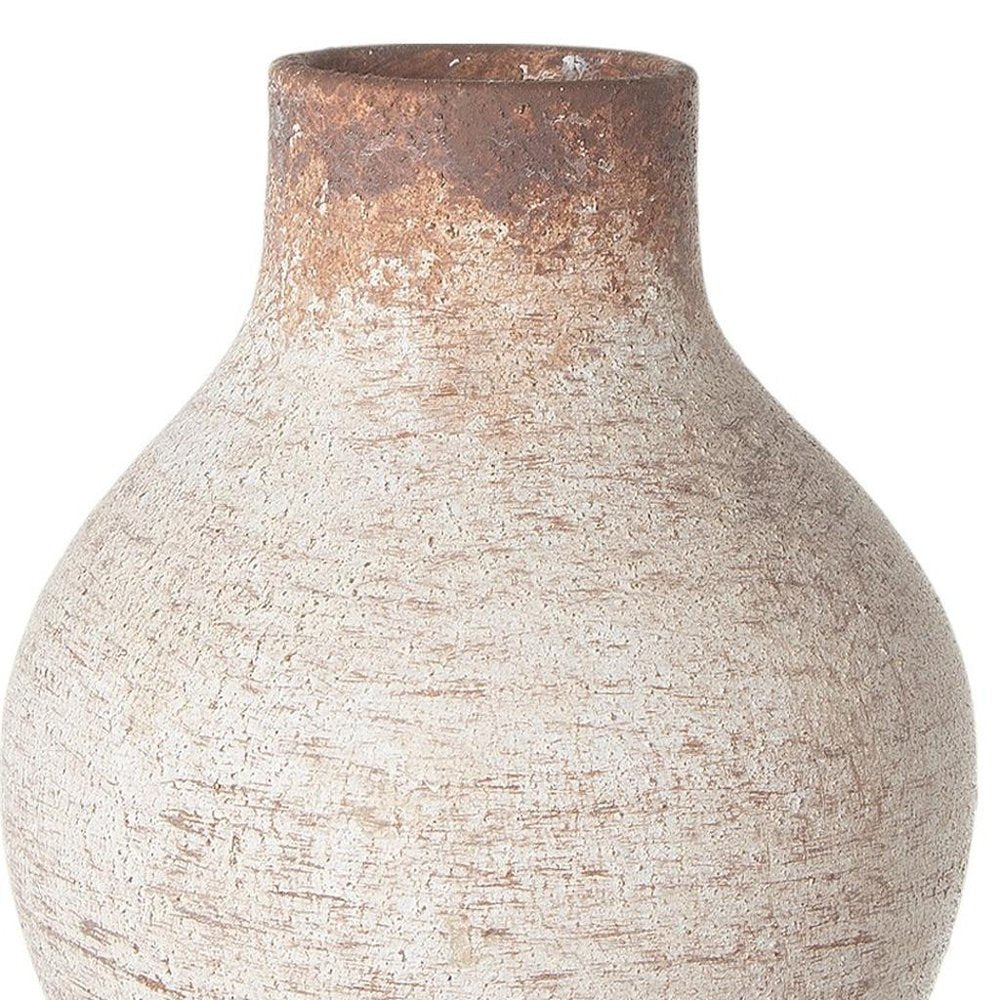 8" Ivory and Brown Faded Round Table Vase