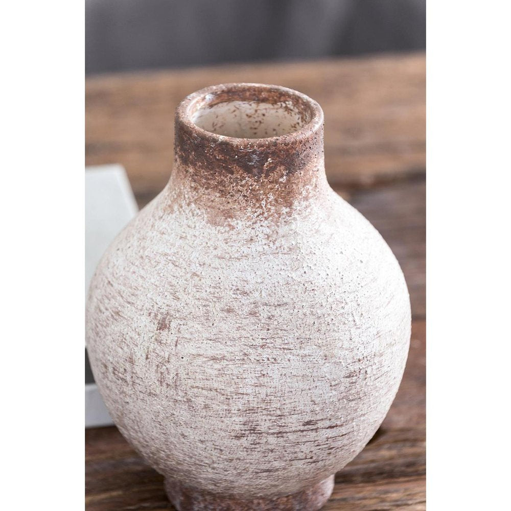8" Ivory and Brown Faded Round Table Vase