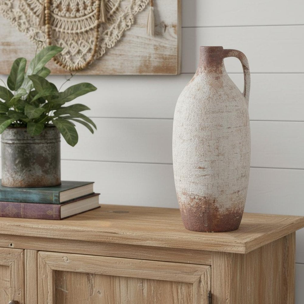 12" Ivory and Brown Faded Cylinder Jug Vase