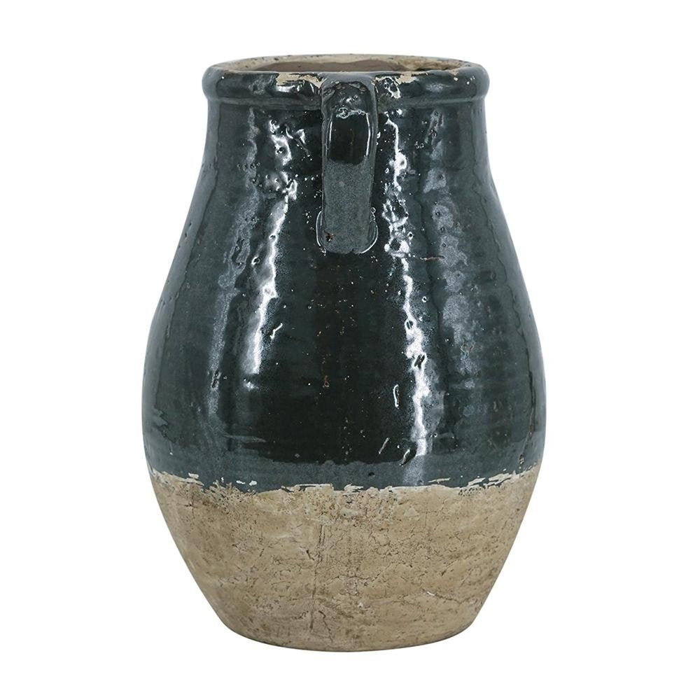 13" Dark Green Terracotta Amphora Jug Vase