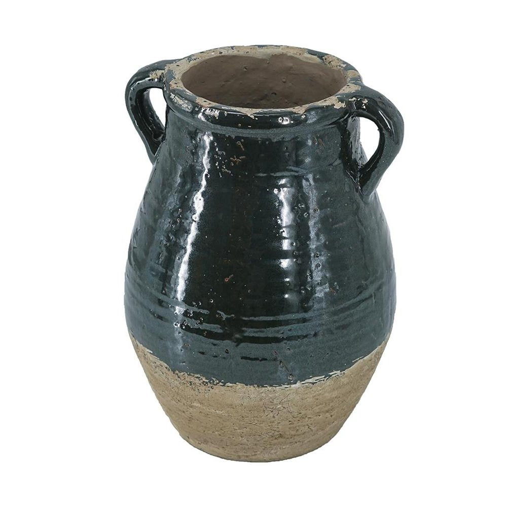 13" Dark Green Terracotta Amphora Jug Vase