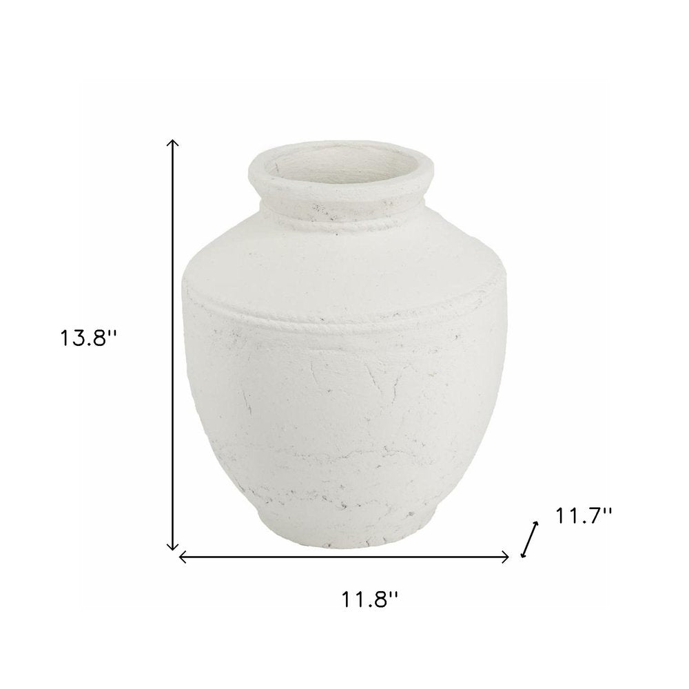 14" White Terracotta Coastal Vase