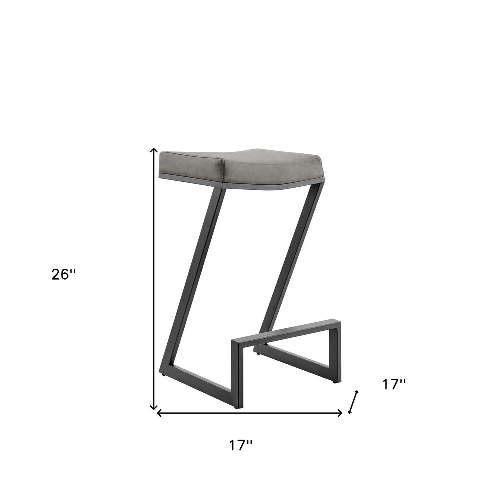 26" Gray and Black Faux Leather Backless Z Barstool