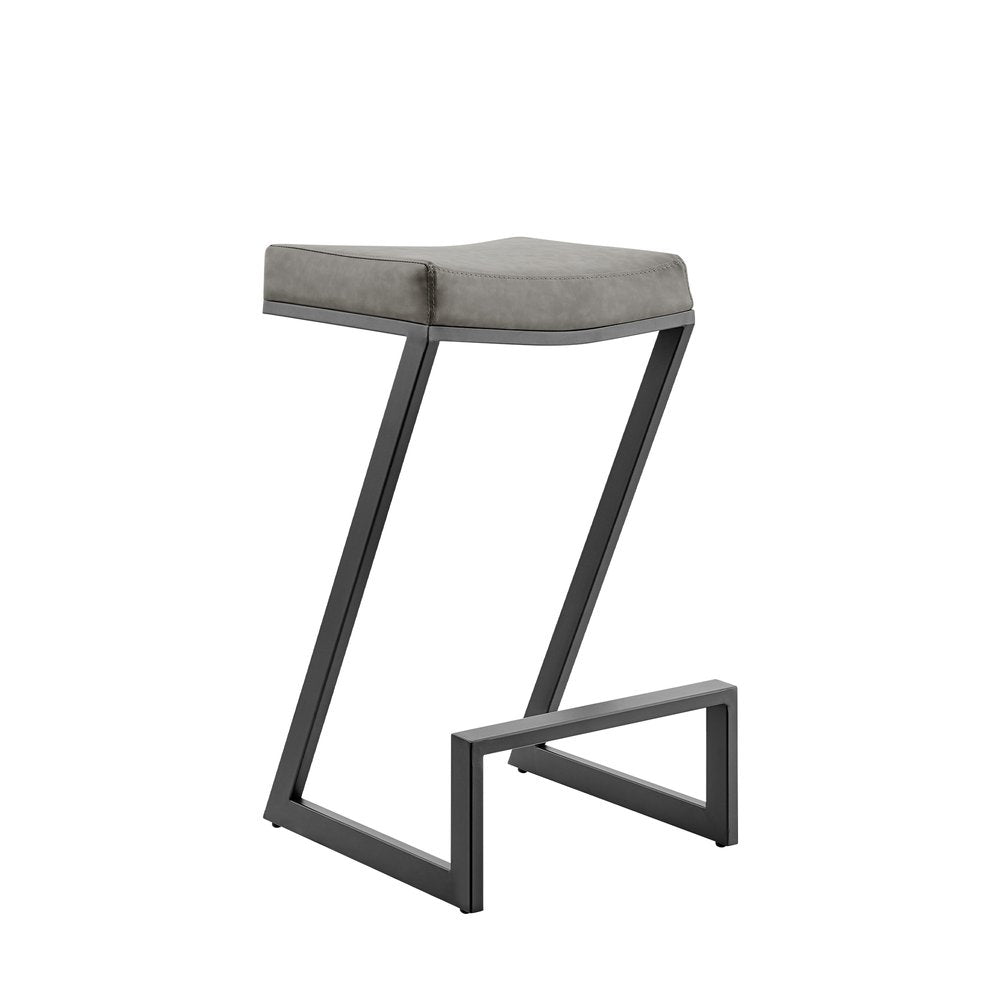 26" Gray and Black Faux Leather Backless Z Barstool