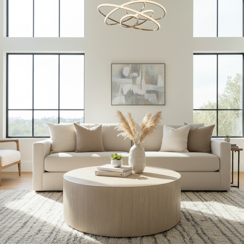 48" Natural Solid Wood Round Coffee Table