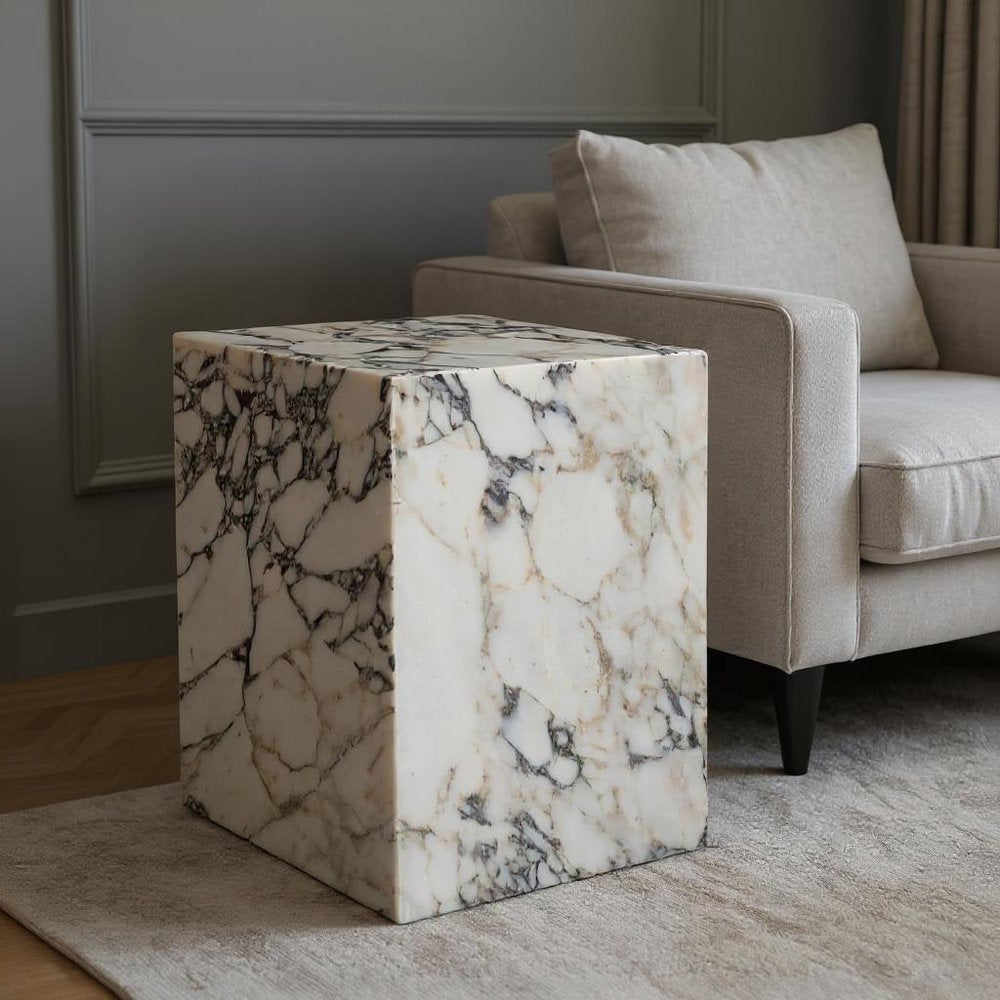 20" Ivory Marble Block End Table