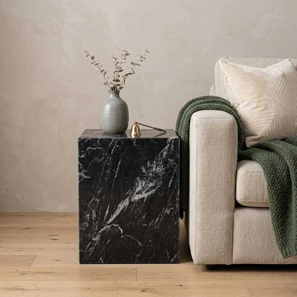 20" Marble Square Block End Table