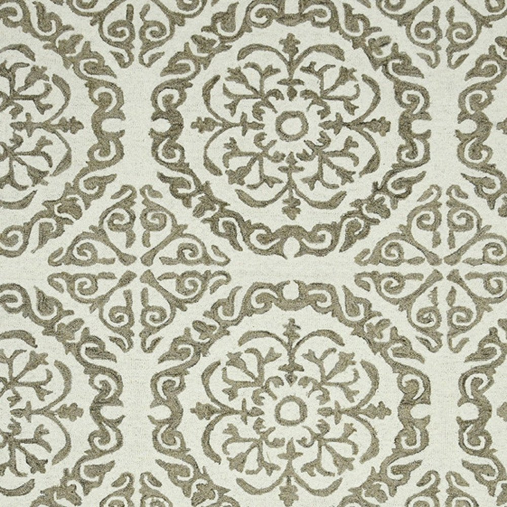 Ivory And Light Brown Wool Medallion Area Rug
