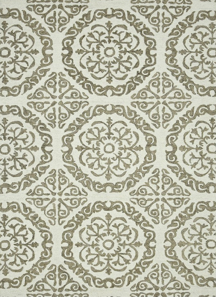 Ivory And Light Brown Wool Medallion Area Rug