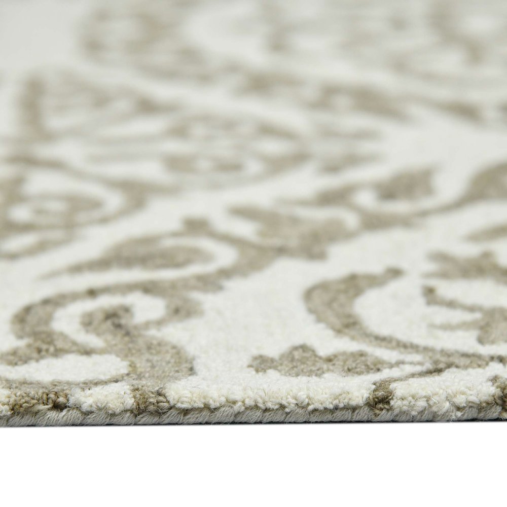 Ivory And Light Brown Wool Medallion Area Rug