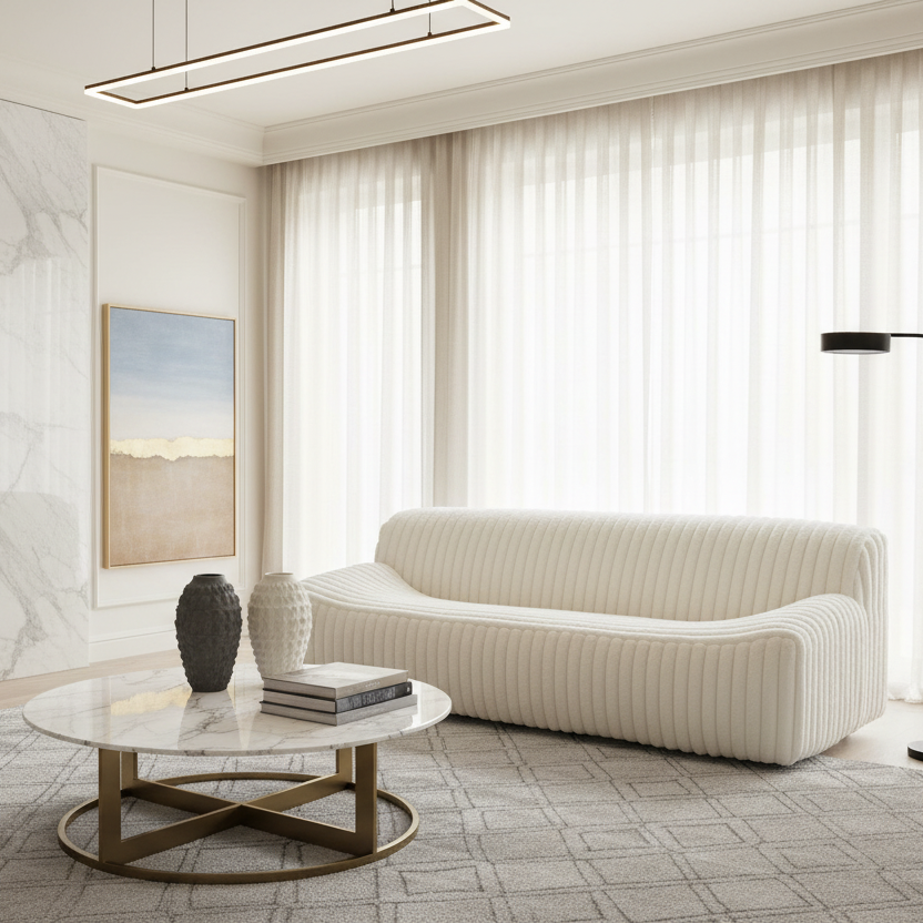 89" Cream Corduroy Armless Sofa