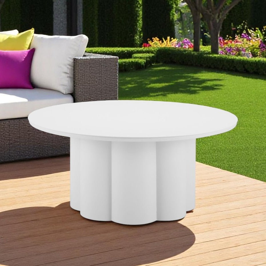 34" White Pedestal Outdoor Coffee Table