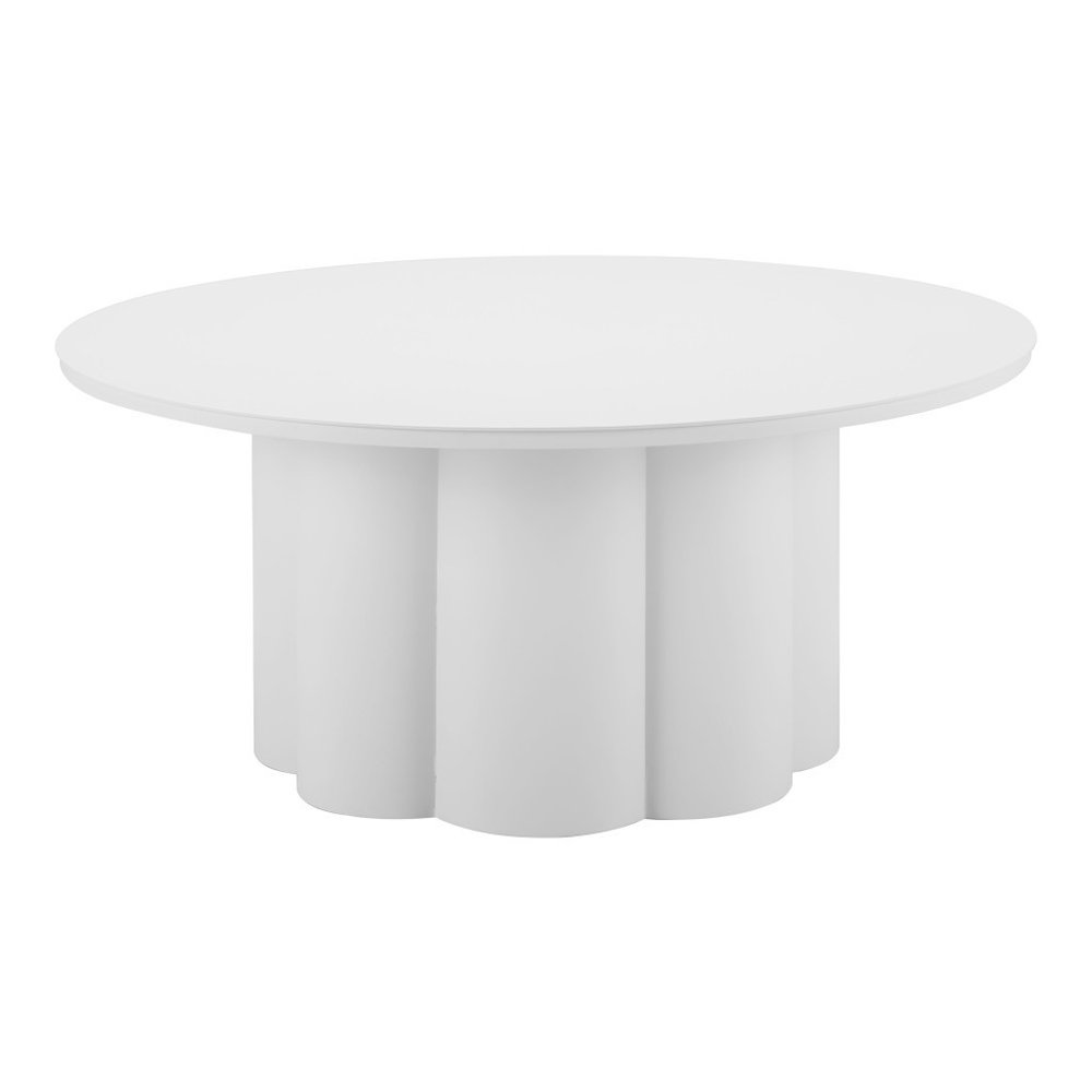 34" White Fluted Pedestal Outdoor Coffee Table