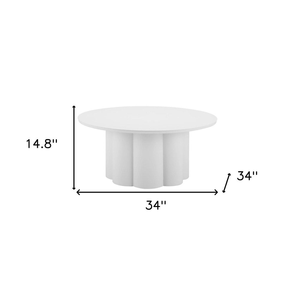 34" White Fluted Pedestal Outdoor Coffee Table