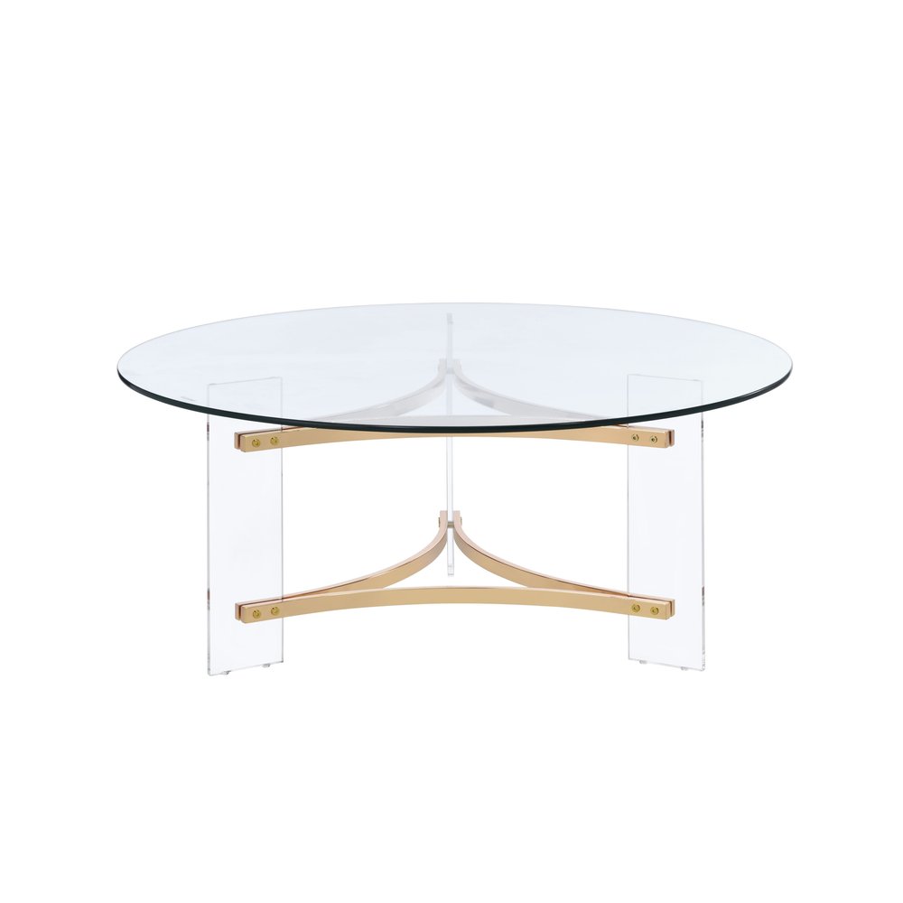 41" Clear and Gold Glass Tri-Base Coffee Table