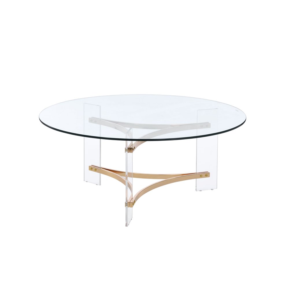41" Clear and Gold Glass Tri-Base Coffee Table