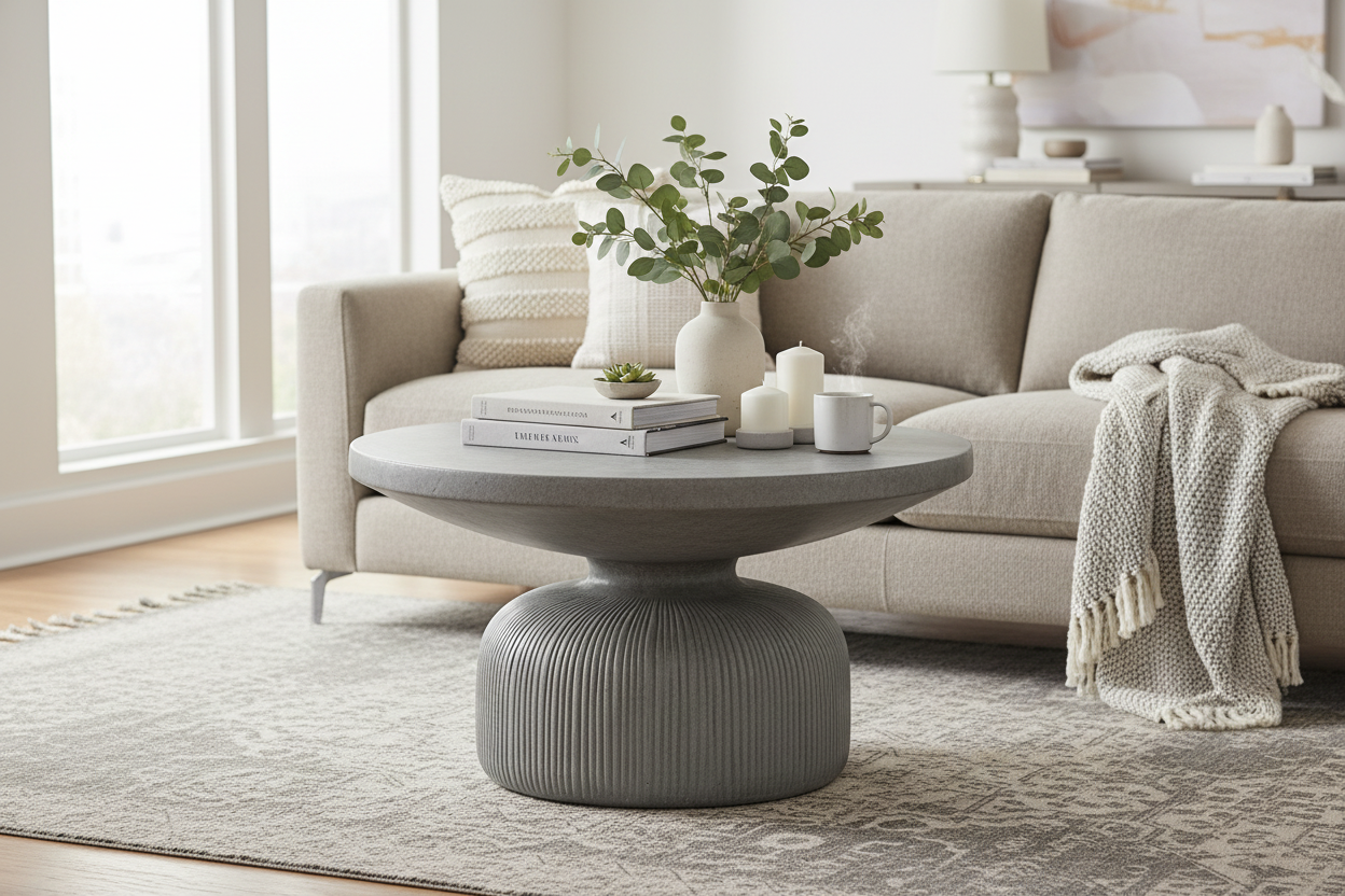 30" Gray Cement Round Pedestal Coffee Table