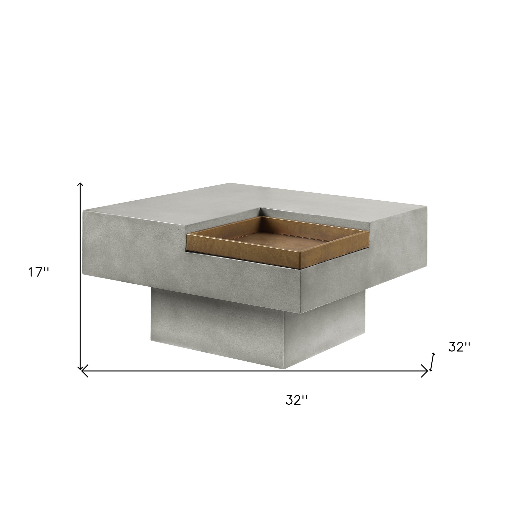 32" Gray Square Concrete Coffee Table with Storage Surface