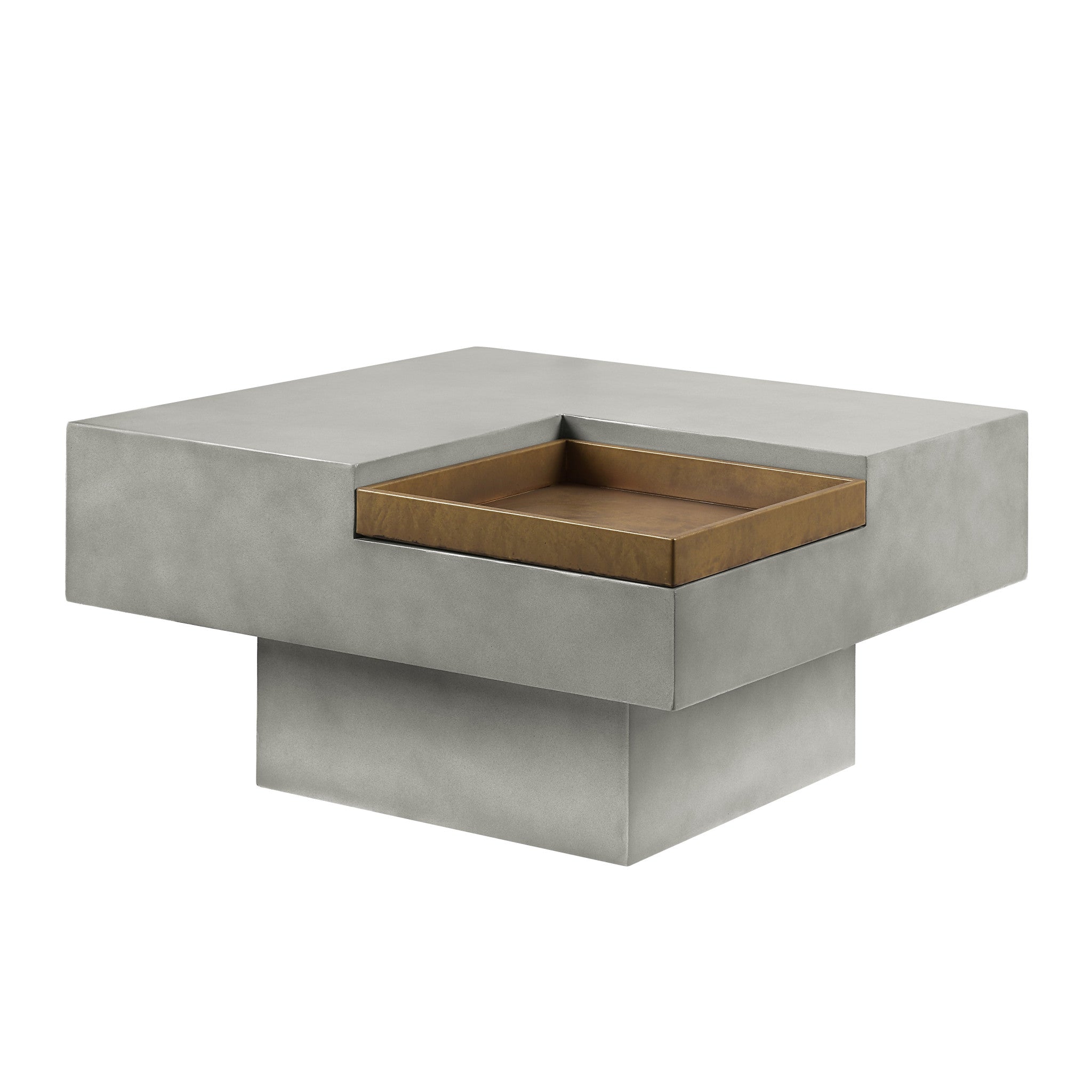 32" Gray Square Concrete Coffee Table with Storage Surface