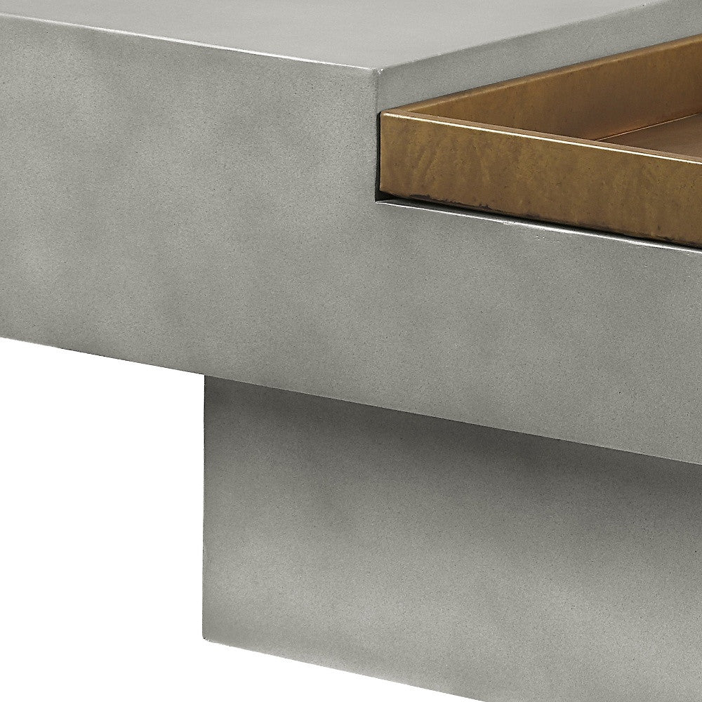 32" Gray Square Concrete Coffee Table with Storage Surface