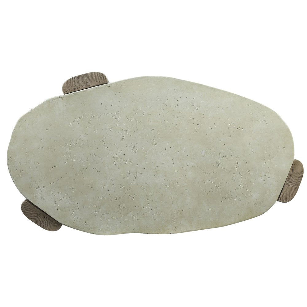 47" Beige and Oak Cement Oval Coffee Table