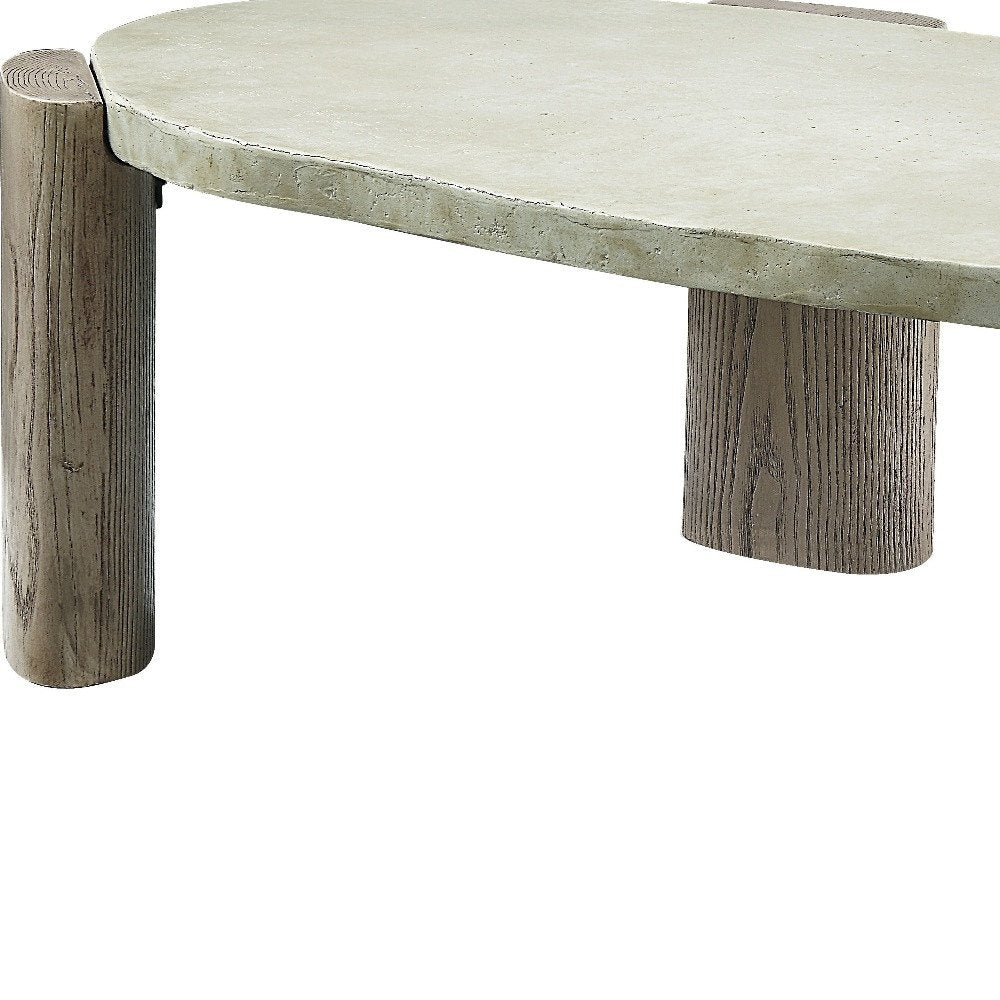 47" Beige and Oak Cement Oval Coffee Table